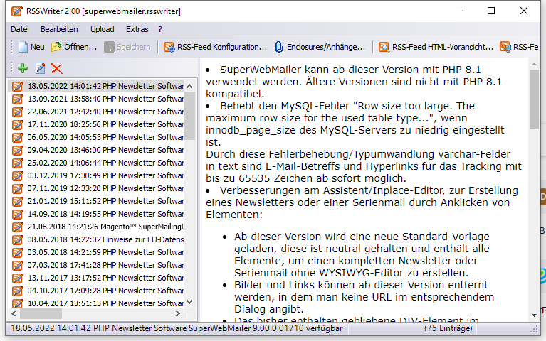 Screenshot vom Programm: RSSWriter