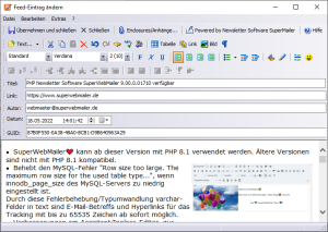 RSSWriter, HTML-Editor zur Bearbeitung eines RSS-Feeds.